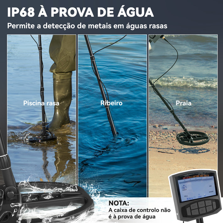 Detector de Metais para Adultos e Crianças com Bateria Detector IP68 com 5 Modos e Memória Ecrã LCD Retroiluminado Chip DSP 28x21x48-130 cm Cinza Escuro