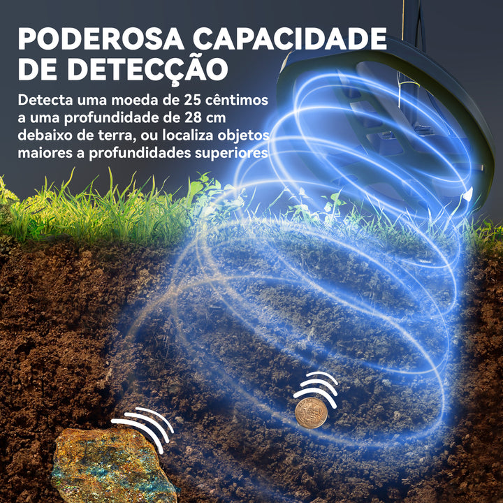 Detector de Metais para Adultos e Crianças com Bateria Detector IP68 com 5 Modos e Memória Ecrã LCD Retroiluminado Chip DSP 28x21x48-130 cm Cinza Escuro
