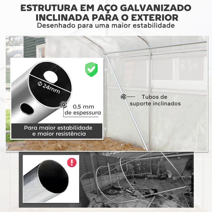 Estufa tipo Túnel 4x3x2 m Estufa de Exterior com 2 Janelas Cobertura PE Anti UV e 1 Porta de Enrolar com Fecho de Correr Estufa para Jardim Pátio Branco