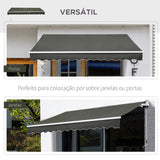 Toldo Manual Retrátil 350x250 cm Toldo para Varanda com Manivela de Metal Impermeável e Anti-UV Toldo Enrolável de Exterior para Jardim Terraço Janelas Cinza