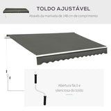 Toldo Manual Retrátil 350x250 cm Toldo para Varanda com Manivela de Metal Impermeável e Anti-UV Toldo Enrolável de Exterior para Jardim Terraço Janelas Cinza