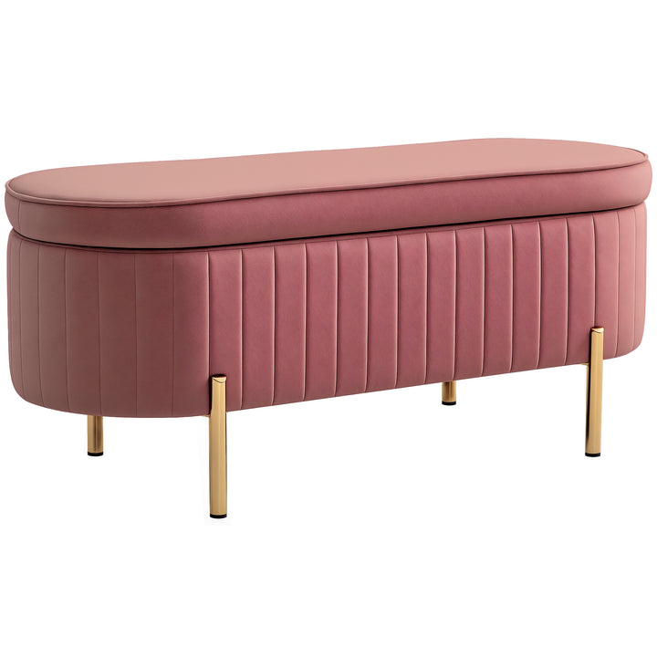 Banco Pé de Cama Estofado em Veludo Banco de Arrumação e Pés Dourado Banco para Entrada Dormitório 108x44x43,5 cm Rosa