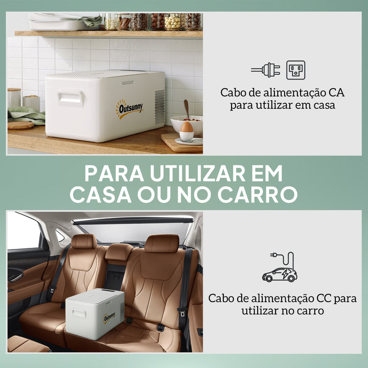 Geleira Portátil Elétrica 16,8L Geleira de Carro 12V-220V Mini Geleira com Compressor Luz LED Ecrã Digital Modos ECO e MAX de -20? a +20? para Casa Campismo Viagens Automóvel 59x32x26 cm Creme