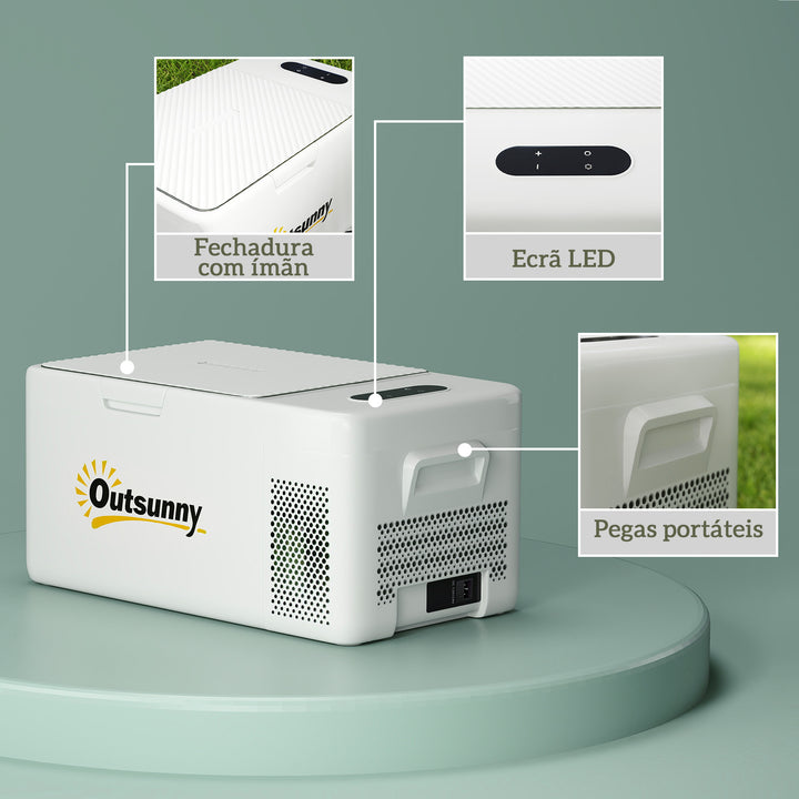 Geleira Portátil Elétrica 16,8L Geleira de Carro 12V-220V Mini Geleira com Compressor Luz LED Ecrã Digital Modos ECO e MAX de -20? a +20? para Casa Campismo Viagens Automóvel 59x32x26 cm Creme