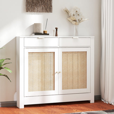 Cobertura para Radiador com Portas Rebatíveis e Vime Proteção Radiador de MDF 111x19x95,5 cm com Compartimento Desenho Boémio para Sala Quarto Branco