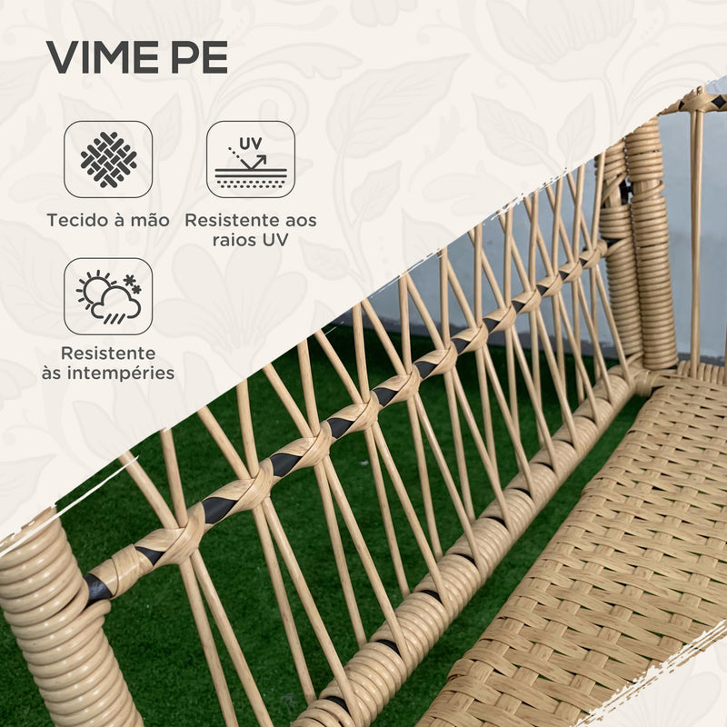 Conjunto de Mesa e Poltronas para Jardim Exterior Jogo de 3 Peças de Vime com 2 Poltronas 1 Mesa de Centro Redonda e Almofadas para Terraço Varanda Natural