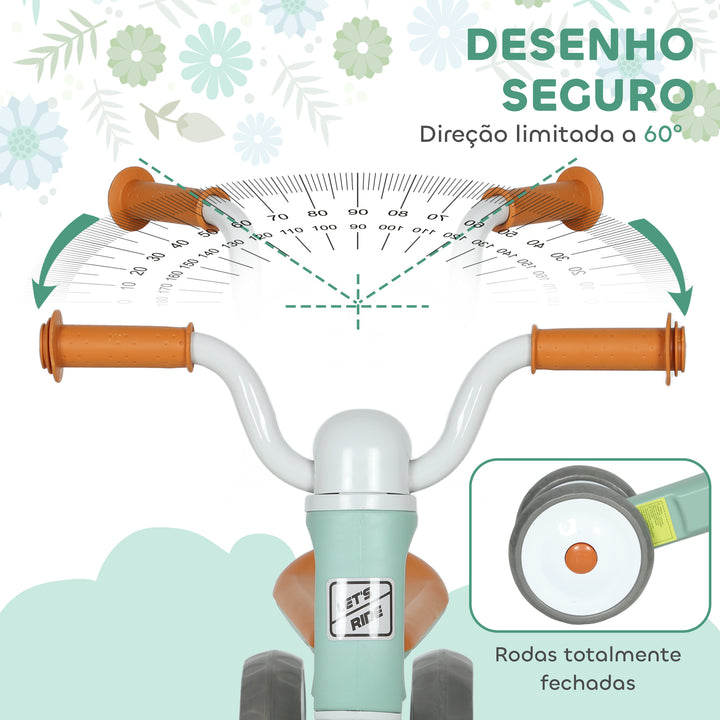 Bicicleta sem Pedais para Crianças dos 12 aos 36 Meses Bicicleta de Equilíbrio com Rodas Silenciosas e Antifuro Guiadores com Rotação Limitada a 60° 69x40x49 cm Verde