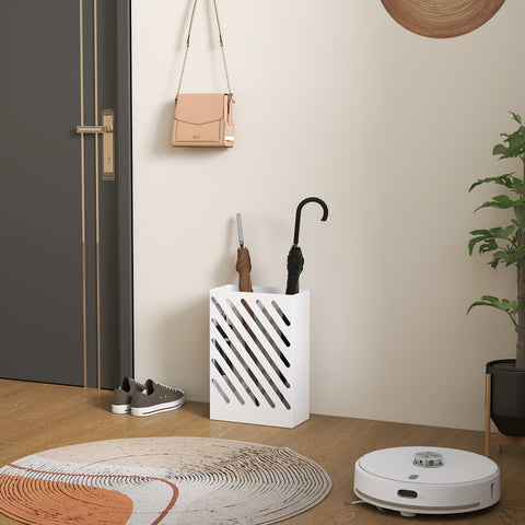 Suporte para Guarda-Chuvas de Aço Galvanizado com Bandeja de Gotejamento Removível 4 Ganchos Design de Elegante para Entrada Corredor Escritório 28x14x41 cm Branco