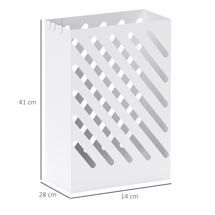 Suporte para Guarda-Chuvas de Aço Galvanizado com Bandeja de Gotejamento Removível 4 Ganchos Design de Elegante para Entrada Corredor Escritório 28x14x41 cm Branco