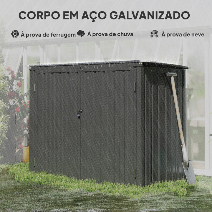 Abrigo para Contentores de Lixo Duplo Casota para Contentores de Lixo de 240L em Aço Galvanizado com Tampa Dobrável e Portas com Fecho para Jardim Exterior 150x80x117 cm Cinzento Escuro