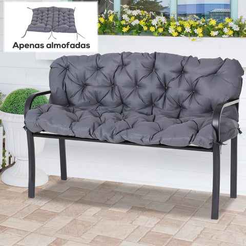 Almofada para Banco com Encosto 120x110x12cm Almofada de Banco de 2 Lugares com 6 Cordões de Fixação para Jardim Terraço Balcão Exterior Cinza