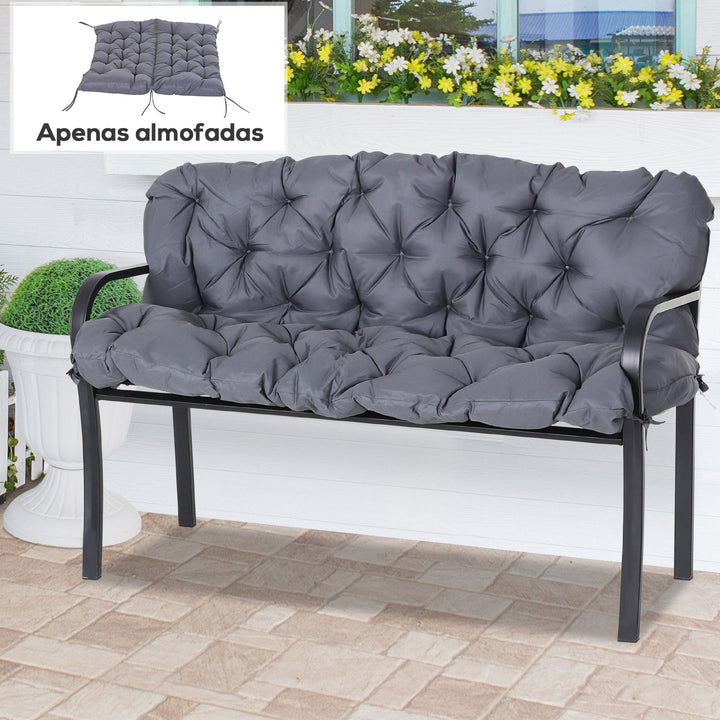 Almofada para Banco com Encosto 120x110x12cm Almofada de Banco de 2 Lugares com 6 Cordões de Fixação para Jardim Terraço Balcão Exterior Cinza