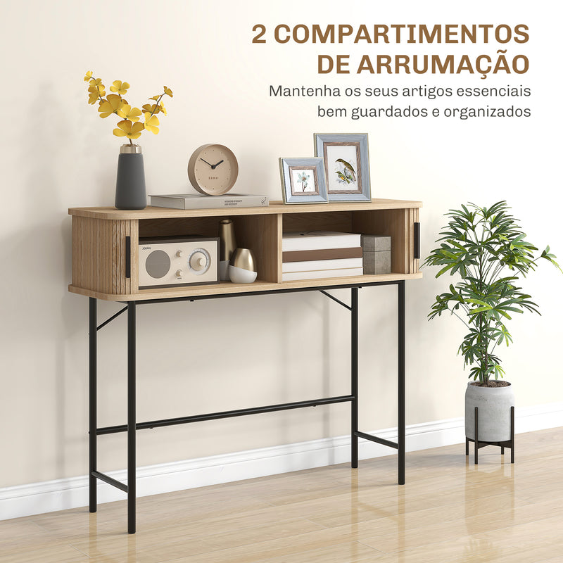 Mesa Consola Vintage Móvel de Entrada com 2 Portas de Correr e Compartimentos Consola de Entrada Corredor 100x30x80 cm Carvalho