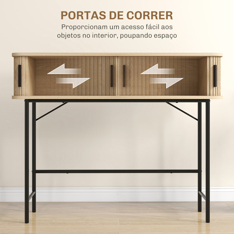 Mesa Consola Vintage Móvel de Entrada com 2 Portas de Correr e Compartimentos Consola de Entrada Corredor 100x30x80 cm Carvalho