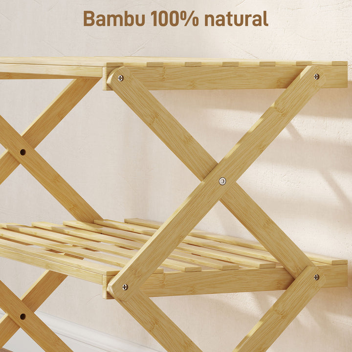 Sapateira Estreita de Bambu Sapateira Vertical Dobrável de 3 Níveis Sem Instalação Prateleira para Sapatos para Entrada Corredor Quarto 60x29x45,5 cm Madeira