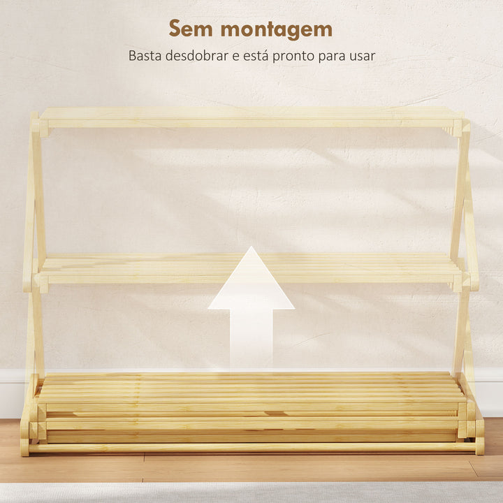 Sapateira Estreita de Bambu Sapateira Vertical Dobrável de 3 Níveis Sem Instalação Prateleira para Sapatos para Entrada Corredor Quarto 60x29x45,5 cm Madeira