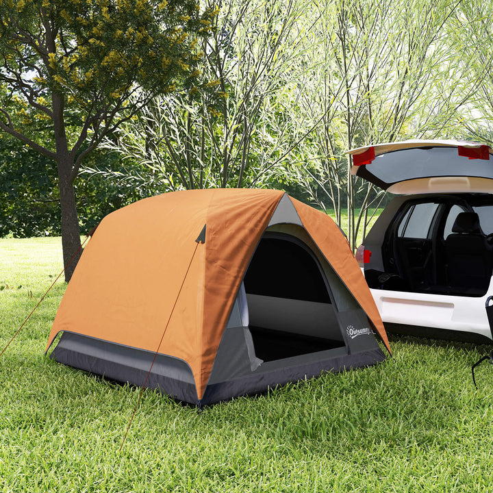 Tenda de Campismo para 2-4 Pessoas Tenda de Campismo Dobrável com Porta Janelas de Malha Bolsa Gancho e Bolsa de Transporte Impermeável Fácil Instalação para Caminhadas 200x200x135 cm Laranja e Cinza