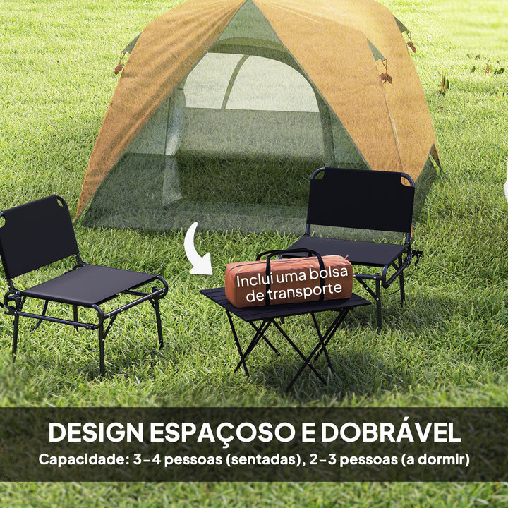 Tenda de Campismo para 2-4 Pessoas Tenda de Campismo Dobrável com Porta Janelas de Malha Bolsa Gancho e Bolsa de Transporte Impermeável Fácil Instalação para Caminhadas 200x200x135 cm Laranja e Cinza