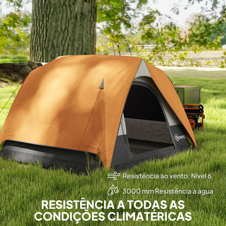 Tenda de Campismo para 2-4 Pessoas Tenda de Campismo Dobrável com Porta Janelas de Malha Bolsa Gancho e Bolsa de Transporte Impermeável Fácil Instalação para Caminhadas 200x200x135 cm Laranja e Cinza