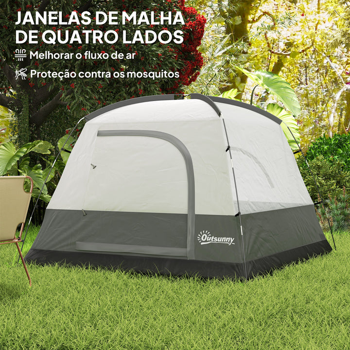 Tenda de Campismo para 2-4 Pessoas Tenda de Campismo Dobrável com Porta Janelas de Malha Bolsa Gancho e Bolsa de Transporte Impermeável Fácil Instalação para Caminhadas 200x200x135 cm Laranja e Cinza