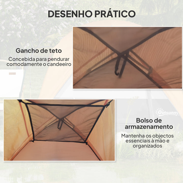 Tenda de Campismo para 2-4 Pessoas Tenda de Campismo Dobrável com Porta Janelas de Malha Bolsa Gancho e Bolsa de Transporte Impermeável Fácil Instalação para Caminhadas 200x200x135 cm Laranja e Cinza