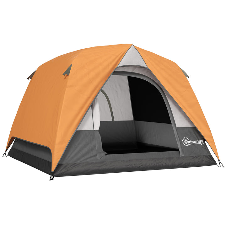 Tenda de Campismo para 2-4 Pessoas Tenda de Campismo Dobrável com Porta Janelas de Malha Bolsa Gancho e Bolsa de Transporte Impermeável Fácil Instalação para Caminhadas 200x200x135 cm Laranja e Cinza