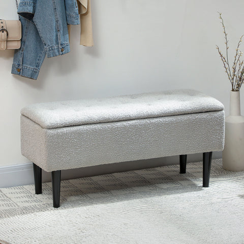 Banco de Armazenamento Dormitório Banco de Armazenamento Capacidade 47L Tampa Abatível e Pés de Madeira de Borracha Carga Máxima 120 kg 95x38x45 cm Cinza
