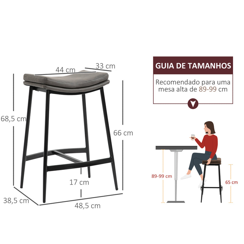 Conjunto de 2 Bancos Altos de Cozinha Bancos de Bar com Estrutura de Aço Estilo Industrial Carga 120 kg para Sala de Jantar 48,5x38,5x68,5 cm Cinza