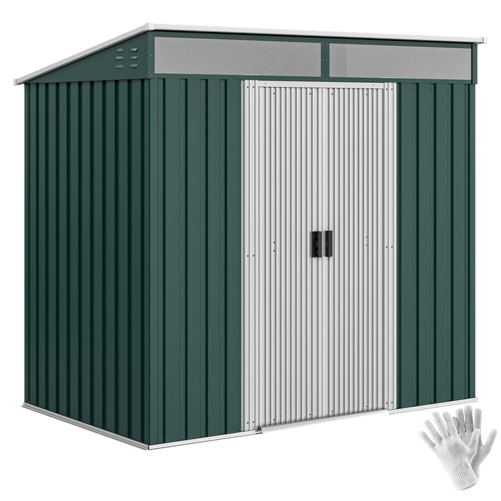 Abrigo de Jardim 2 m² 195x122x181,5 cm Abrigo de Armazenamento Metálico com Porta de Correr 2 Janelas e Anti-UV para Armazenar Ferramentas Pátio Exterior Verde