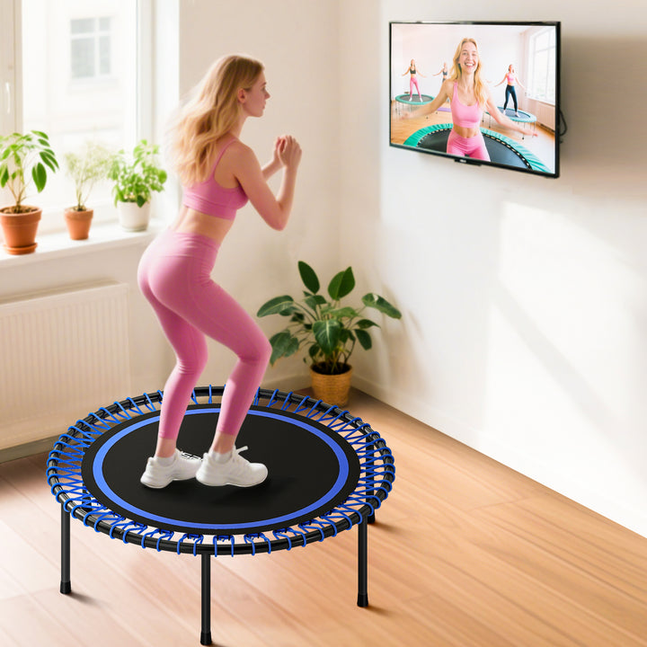 Trampolim de Fitness Adultos Ø114 cm com Estrutura de Aço Reforçada para Treino de Pernas Corpo em Casa Escritório Ginásio Azul e Preto