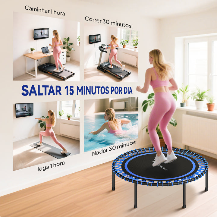 Trampolim de Fitness Adultos Ø114 cm com Estrutura de Aço Reforçada para Treino de Pernas Corpo em Casa Escritório Ginásio Azul e Preto