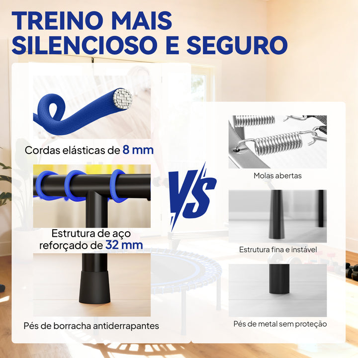 Trampolim de Fitness Adultos Ø114 cm com Estrutura de Aço Reforçada para Treino de Pernas Corpo em Casa Escritório Ginásio Azul e Preto