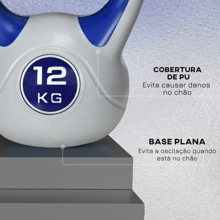 Kettlebell 12 kg Peso Russo com Revestimento de PU e Enchimento de Areia para Treinamento em Casa Ginásio 24x17x28 cm Azul Marrinho e Cinza