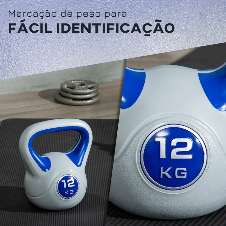 Kettlebell 12 kg Peso Russo com Revestimento de PU e Enchimento de Areia para Treinamento em Casa Ginásio 24x17x28 cm Azul Marrinho e Cinza