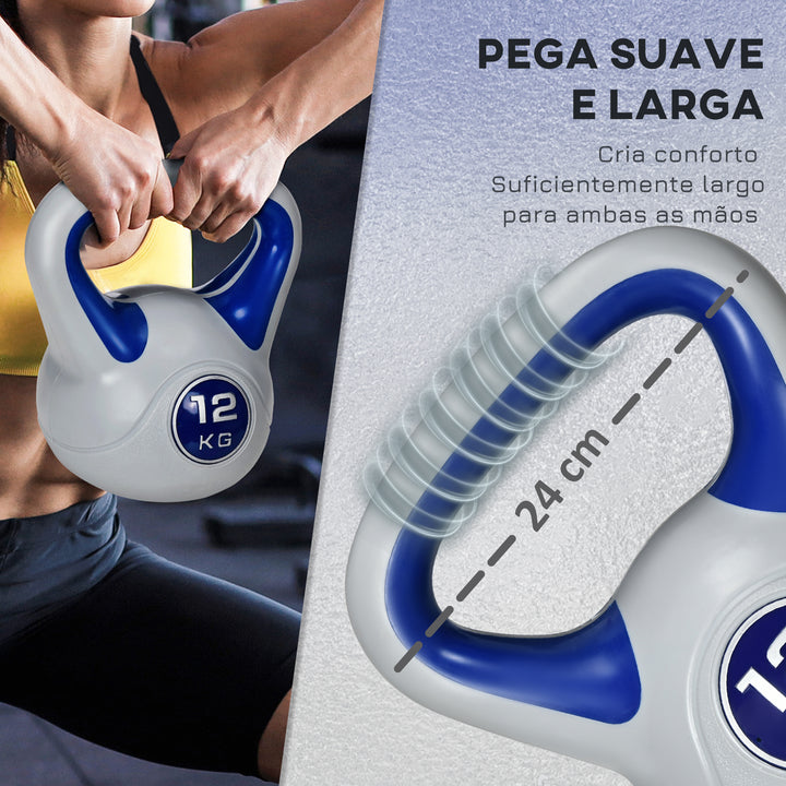 Kettlebell 12 kg Peso Russo com Revestimento de PU e Enchimento de Areia para Treinamento em Casa Ginásio 24x17x28 cm Azul Marrinho e Cinza