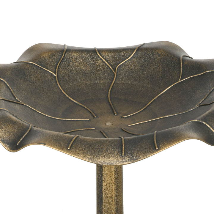 Banho para Pássaros de Jardim ao Ar Livre, Altura 71 cm, Alimentador para Pássaros com Design Folha de Lótus e Acabamento Envelhecido, Leve e Resistente, Bronze