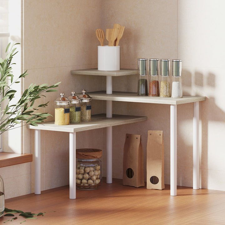 Estante de Cozinha de 3 Níveis Estante de Cozinha com 3 Prateleiras Giratórias Estrutura de Metal e Design em Degraus para Sala de Jantar Sala de Estar 40x18x36,5 cm Madeira