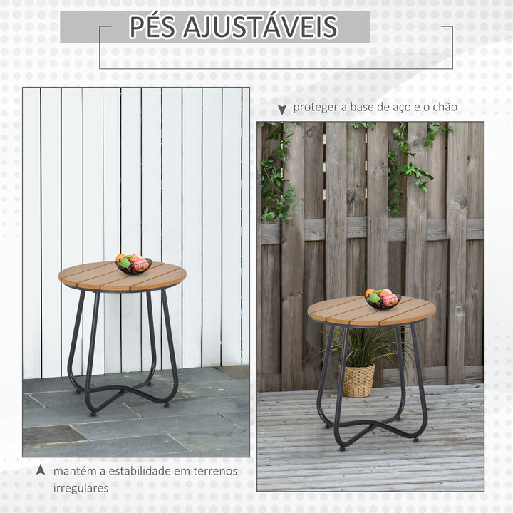 Mesa Auxiliar Redonda Mesa de Jardim com Desenho em Ripas e Pés Ajustáveis Mesa para Exterior Varanda Pátio Ø49x48 cm Madeira e Preto