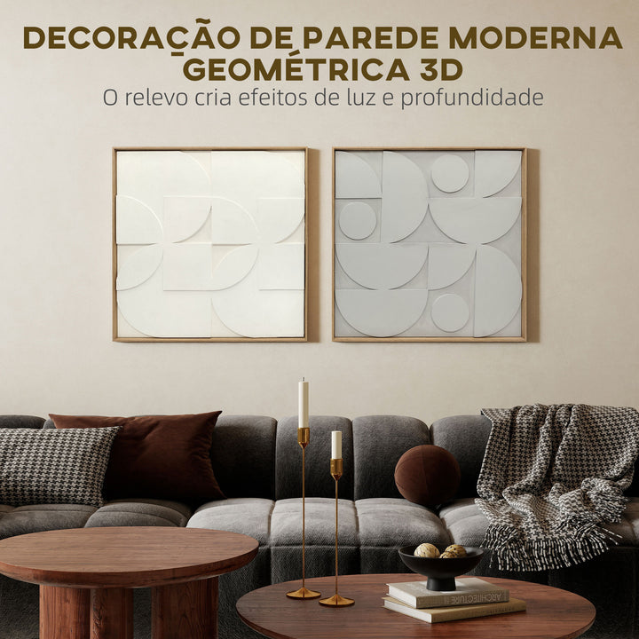 Decoração de Parede em Madeira 3D Conjunto de 2 Peças de Parede 80 cm com Padrões Geométricos Decoração Moderna para Sala Quarto Corredor Branco