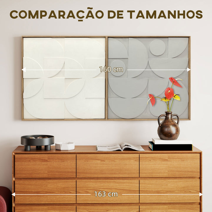 Decoração de Parede em Madeira 3D Conjunto de 2 Peças de Parede 80 cm com Padrões Geométricos Decoração Moderna para Sala Quarto Corredor Branco