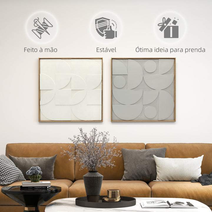 Decoração de Parede em Madeira 3D Conjunto de 2 Peças de Parede 80 cm com Padrões Geométricos Decoração Moderna para Sala Quarto Corredor Branco