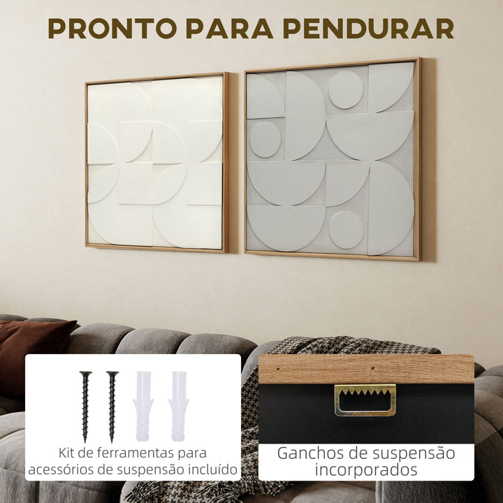 Decoração de Parede em Madeira 3D Conjunto de 2 Peças de Parede 80 cm com Padrões Geométricos Decoração Moderna para Sala Quarto Corredor Branco