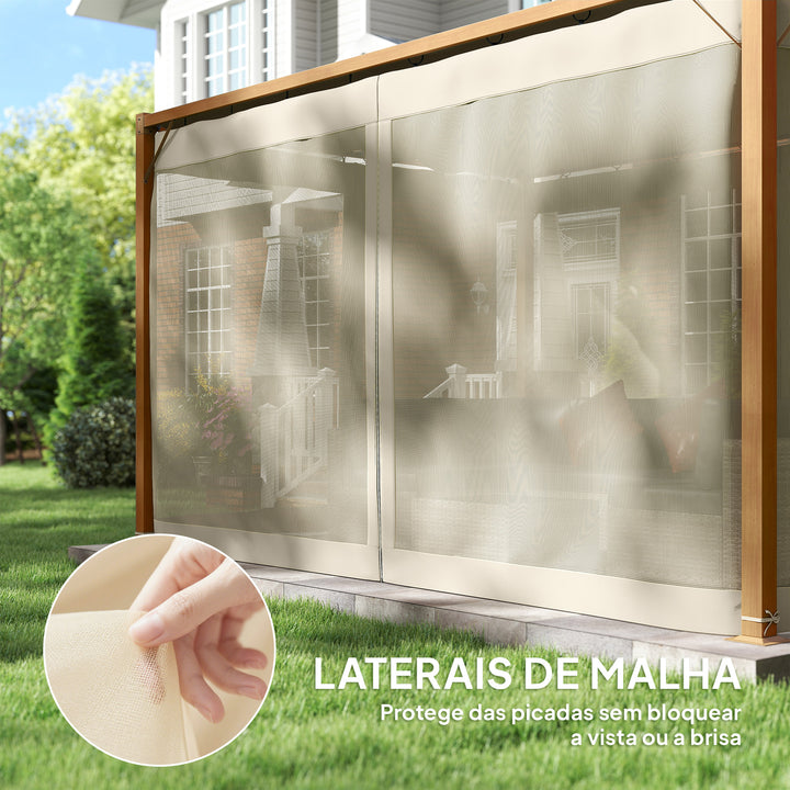 Pérgola de Jardim 4x3 m Pérgola para Exterior com Teto Retrátil Mosquiteiros Laterais de Malha e Estrutura de Alumínio para Terraço Pátio Natural