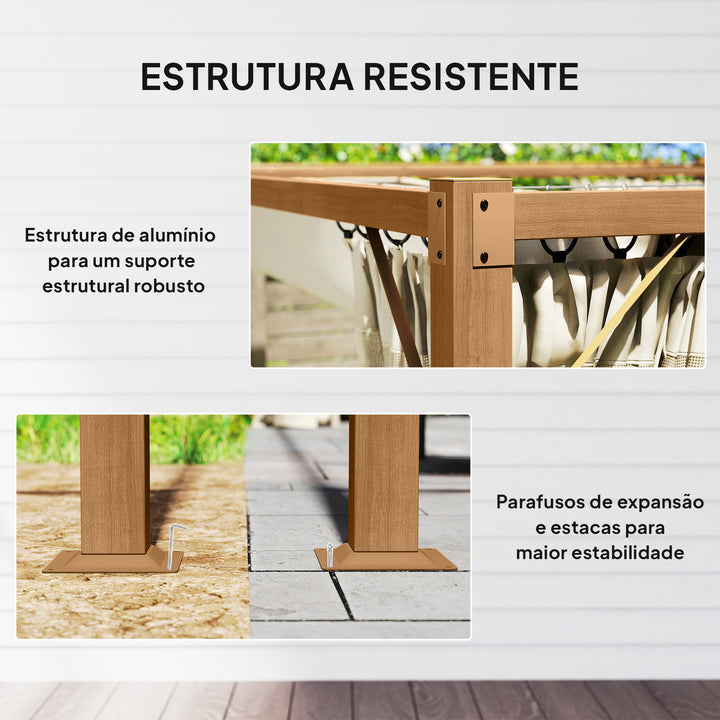 Pérgola de Jardim 4x3 m Pérgola para Exterior com Teto Retrátil Mosquiteiros Laterais de Malha e Estrutura de Alumínio para Terraço Pátio Natural
