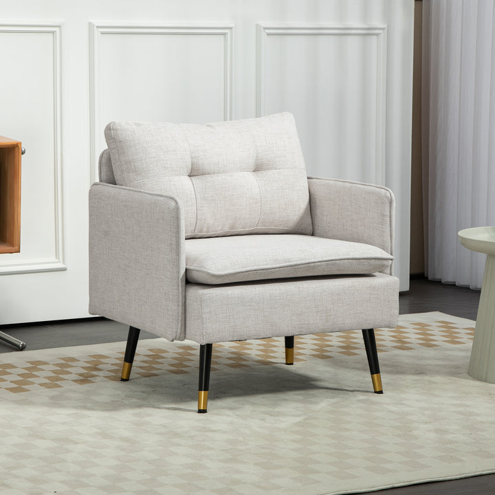 Poltrona Sala de Estar Poltrona Relax com Apoio para os Braços Assento Acolchoado e Pés de Aço Sofá Individual Moderno para Dormitório 76x68x80 cm Creme