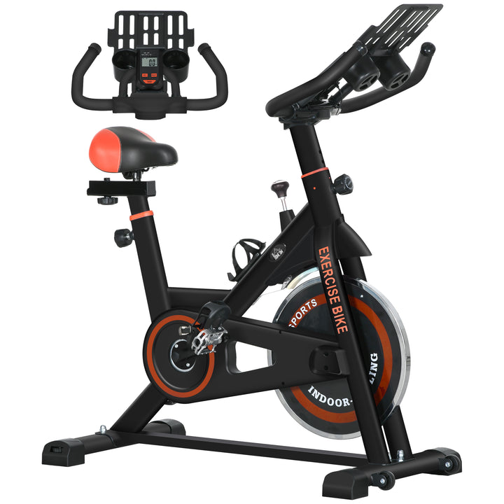 Bicicleta Estática com Resistência Ajustável Bicicleta Fitness com Volante de Inércia de 8 kg Ecrã LCD Guiador e Assento Ajustável para Casa Ginásio 103x53x100-114 cm Preto e Vermelho