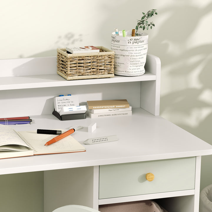 Conjunto de Secretária e Cadeira para Crianças acima de 3 Anos Mesa de Estudo com Prateleiras para Livros e Gaveta de Arrumação Carga 80 kg 85x48x73 cm Verde e Branco