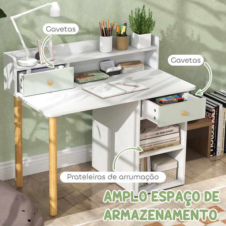Conjunto de Secretária e Cadeira para Crianças acima de 3 Anos Mesa de Estudo com Prateleiras para Livros e Gaveta de Arrumação Carga 80 kg 85x48x73 cm Verde e Branco