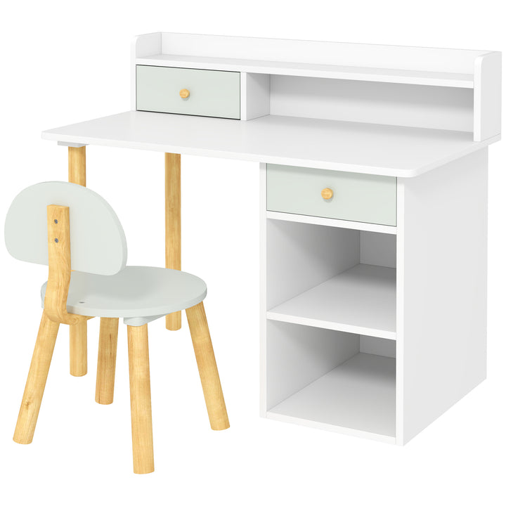 Conjunto de Secretária e Cadeira para Crianças acima de 3 Anos Mesa de Estudo com Prateleiras para Livros e Gaveta de Arrumação Carga 80 kg 85x48x73 cm Verde e Branco
