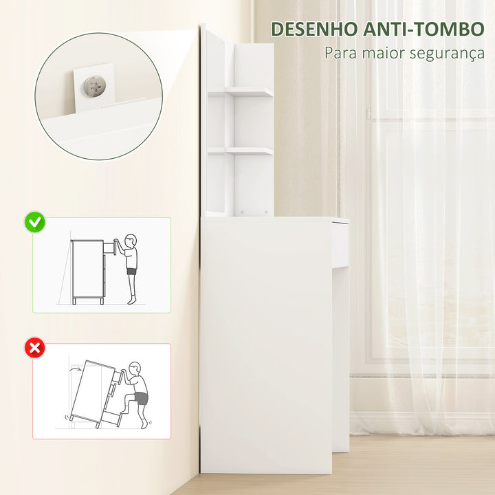 Toucador de Maquilhagem com Espelho Mesa de Maquilhagem com Gaveta e Prateleiras Abertas Toucador para Dormitório 75x40x137 cm Branco